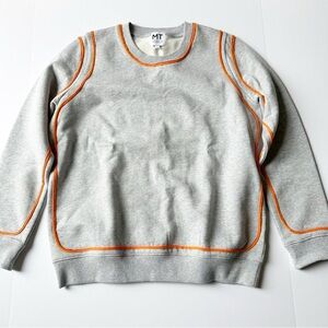 Madeleine Thompson Heather Gray Sweatshirt Orange Trim size Large